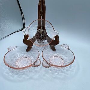 Set of 3 Anchor Hocking AHC50 Diamond Optic pink depression bowls.